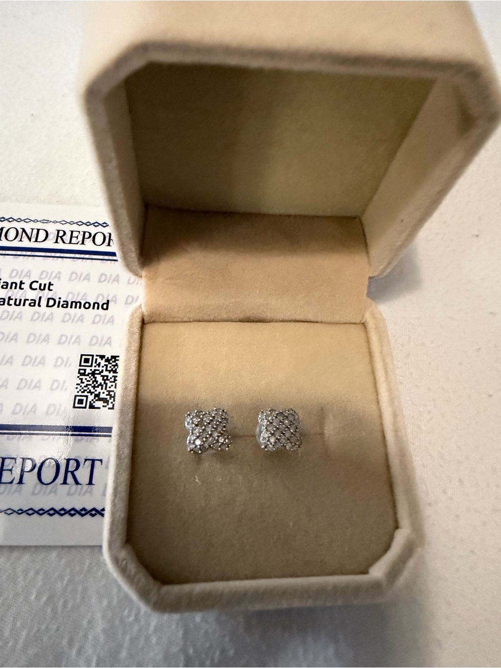 Diamond Pave Square Stud Earrings - White Gold Tone